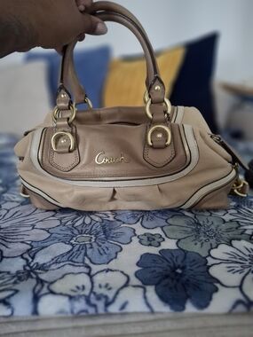 Coach Tan Leather Satchel with Gold Hardware